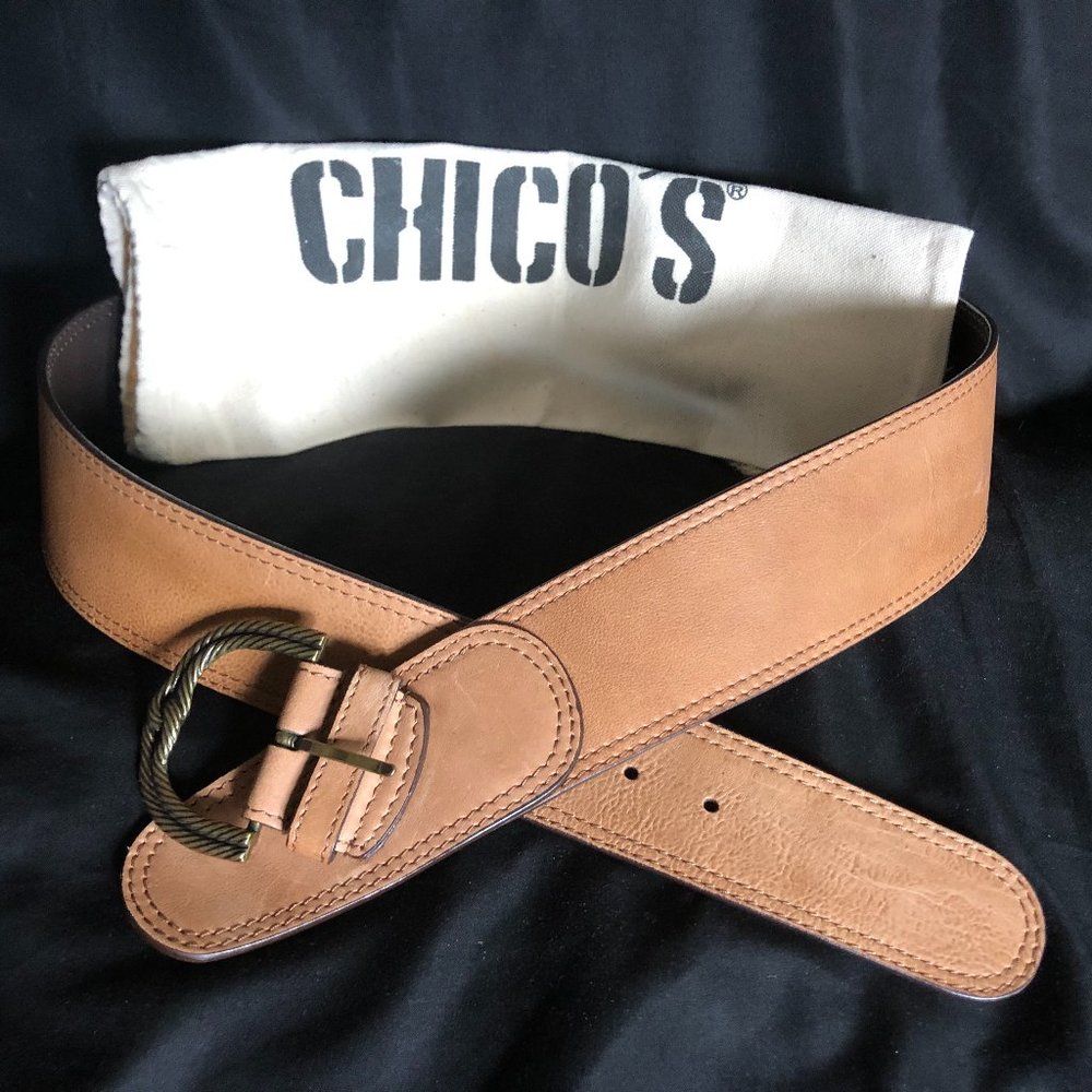 CHICO’S Hip Hanging Saddle Brown Leather Belt, Size: M, Pre-Owned